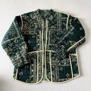 ZARA Quilted Jacket | Green Block Print